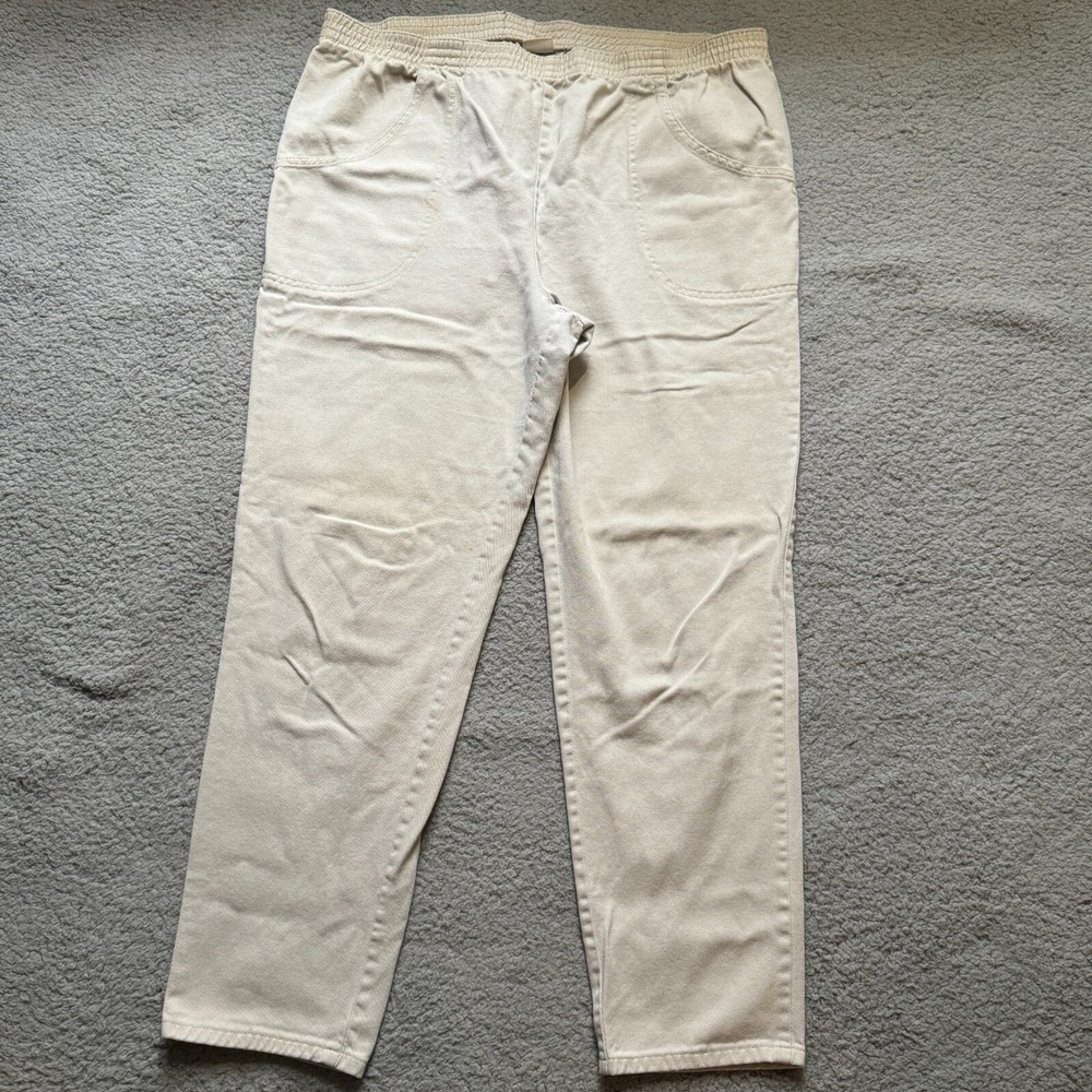 Cascade Blues Jeans Ivory Women's Size 16‎ Elastic Waist Womens 100% Cotton